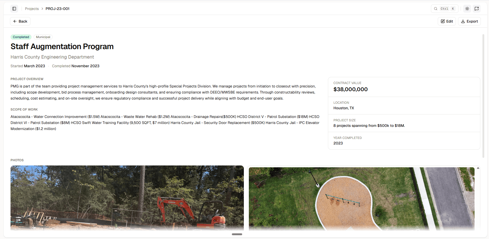 A project detail page